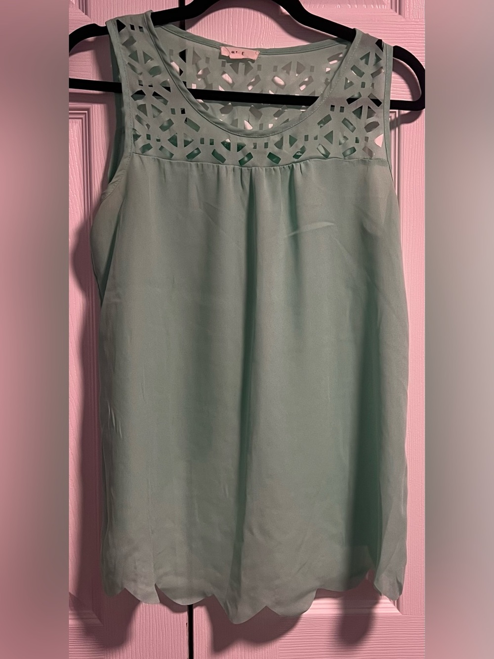 Mine Mint Green Laser-Cut Chiffon Tank